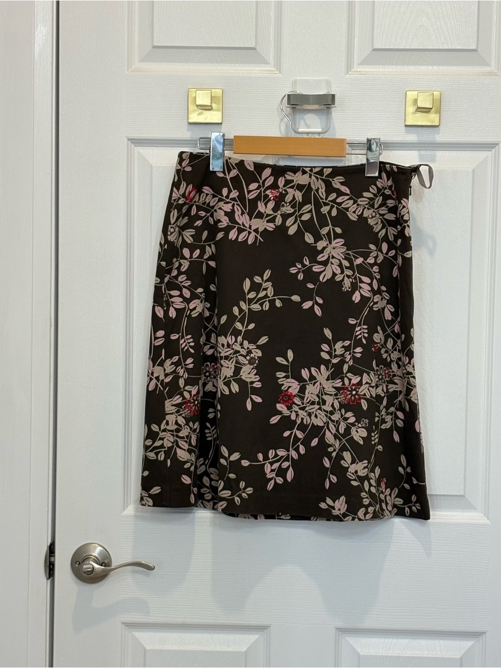 Mexx Floral A-Line Wrap Skirt — Black with Pink Leaf Print #1235